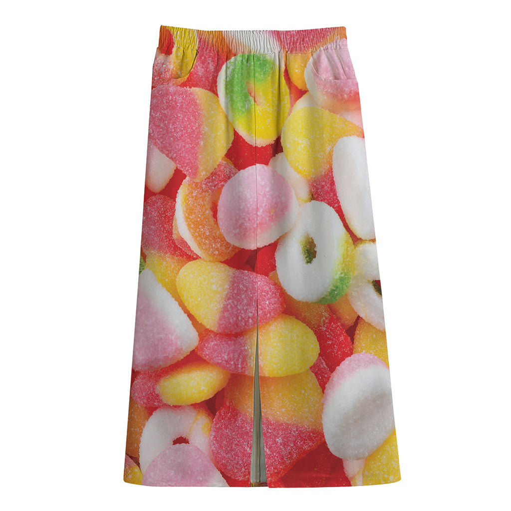 Sweet Gummy Print Cotton Front Slit Maxi Skirt