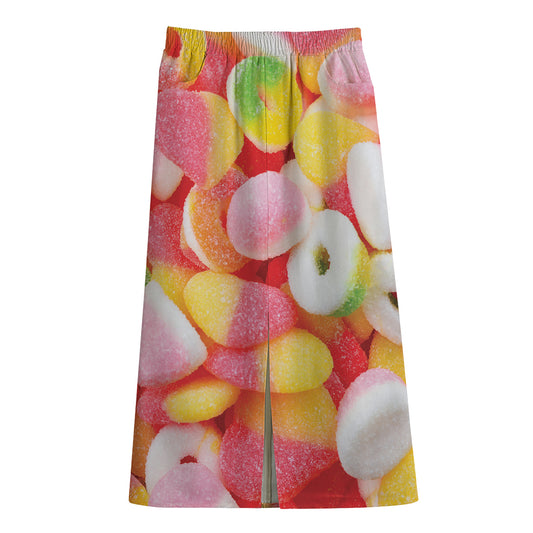 Sweet Gummy Print Cotton Front Slit Maxi Skirt