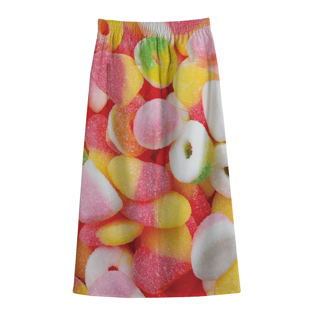Sweet Gummy Print Cotton Front Slit Maxi Skirt