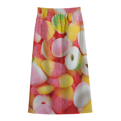Sweet Gummy Print Cotton Front Slit Maxi Skirt