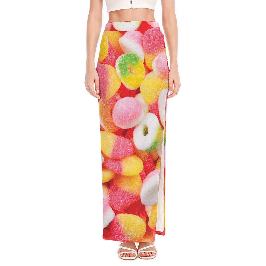 Sweet Gummy Print High Slit Maxi Skirt