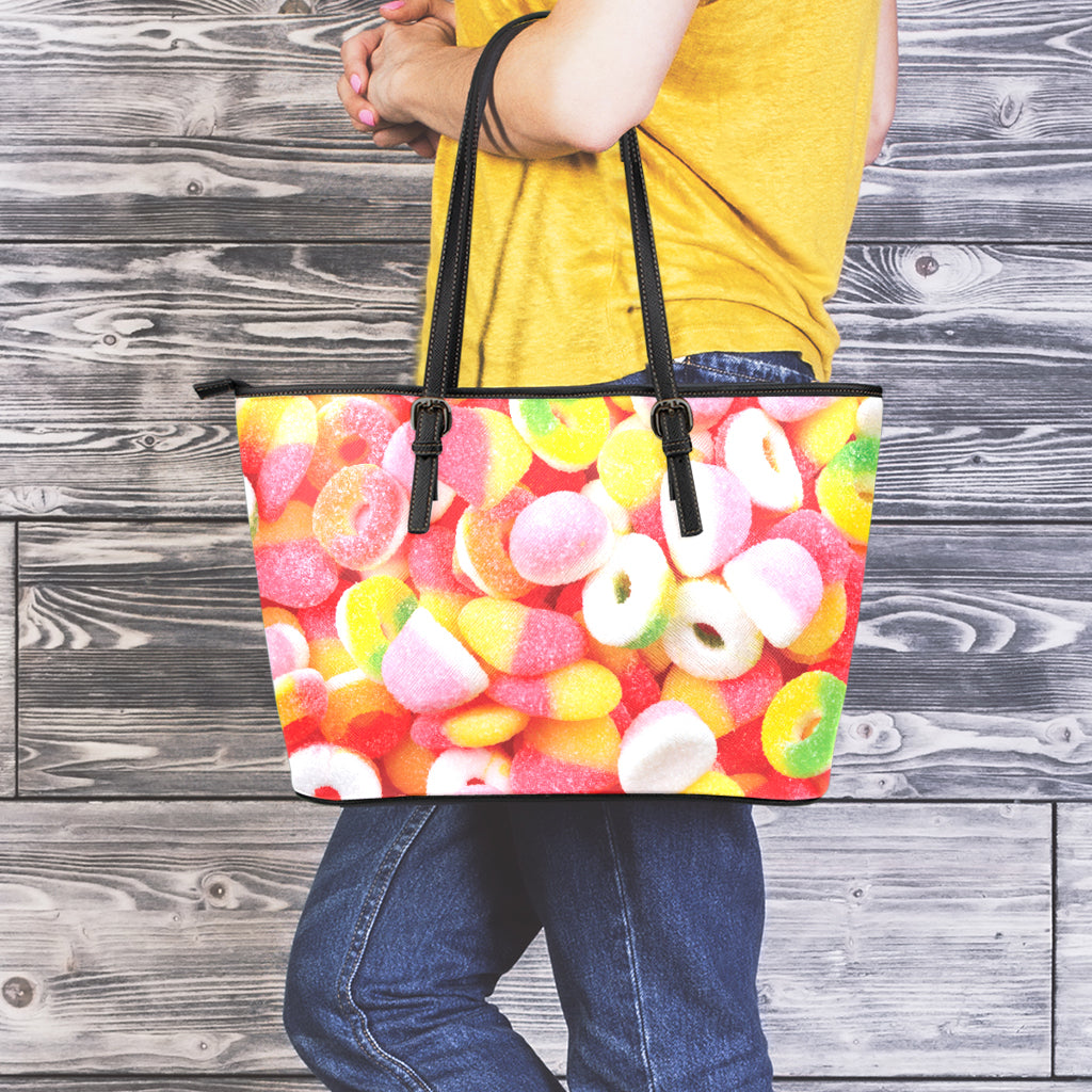 Sweet Gummy Print Leather Tote Bag