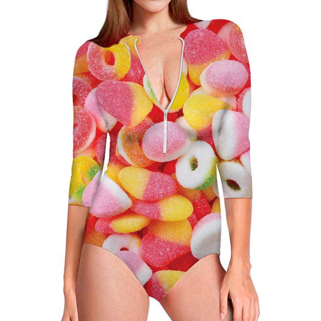 Sweet Gummy Print Long Sleeve Swimsuit