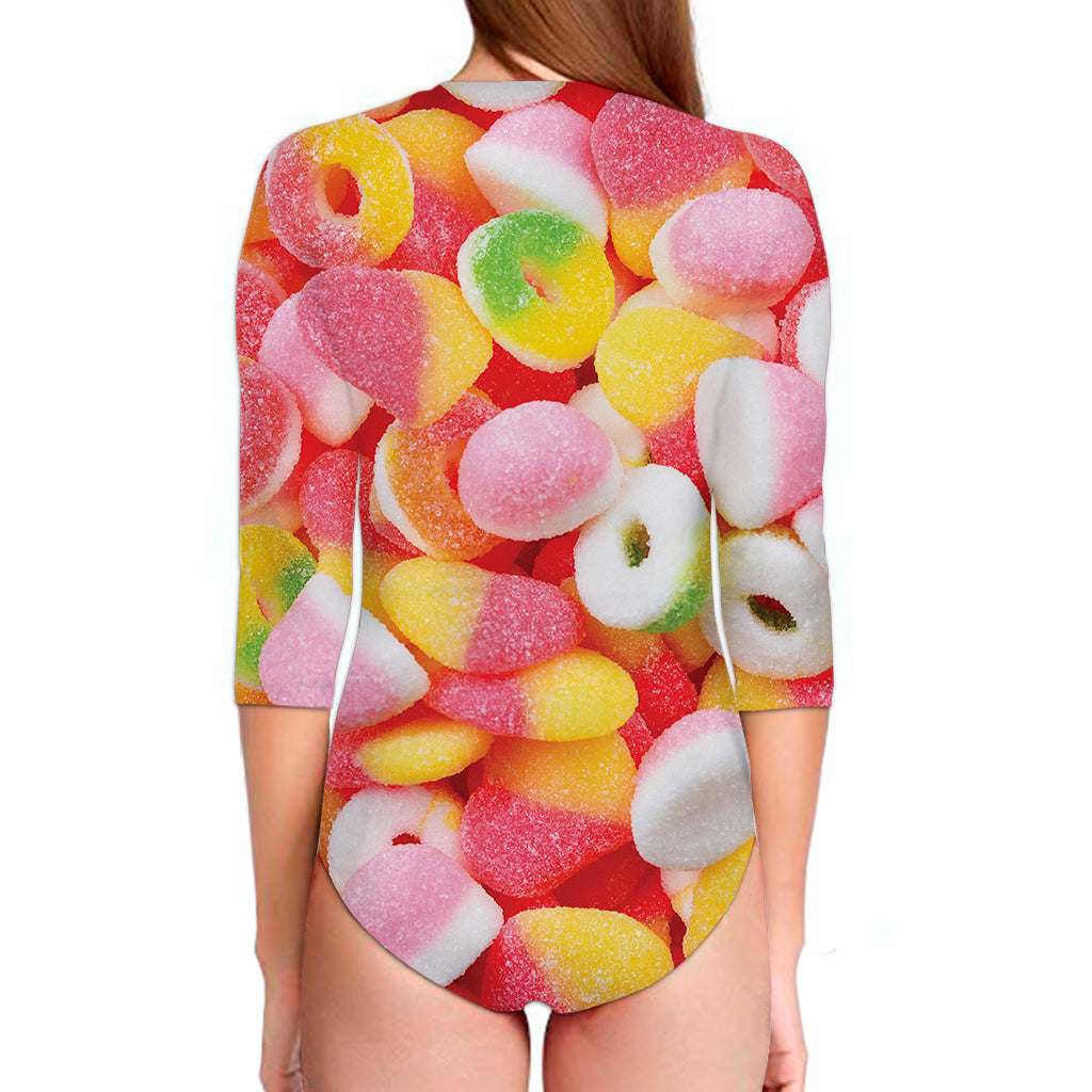 Sweet Gummy Print Long Sleeve Swimsuit
