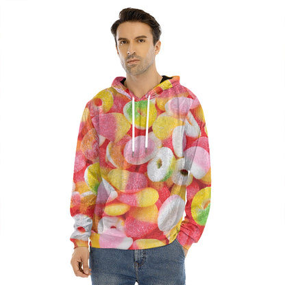 Sweet Gummy Print Men's Velvet Pullover Hoodie