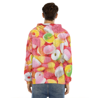 Sweet Gummy Print Men's Velvet Pullover Hoodie