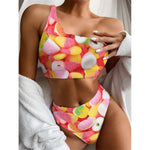 Sweet Gummy Print One Shoulder Bikini Top