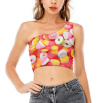 Sweet Gummy Print One Shoulder Crop Top