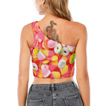 Sweet Gummy Print One Shoulder Crop Top