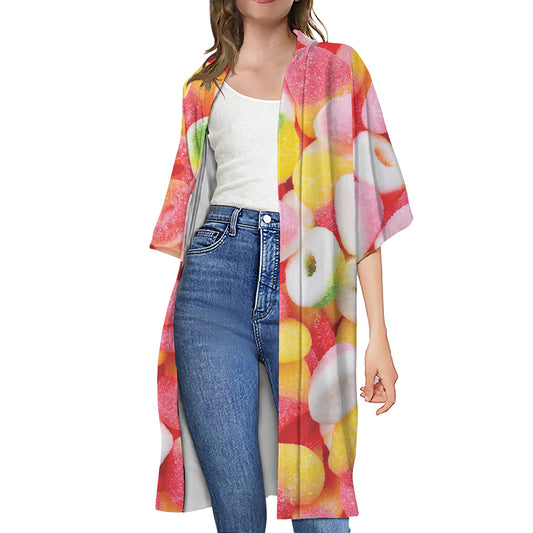 Sweet Gummy Print Open Front Beach Cover Up