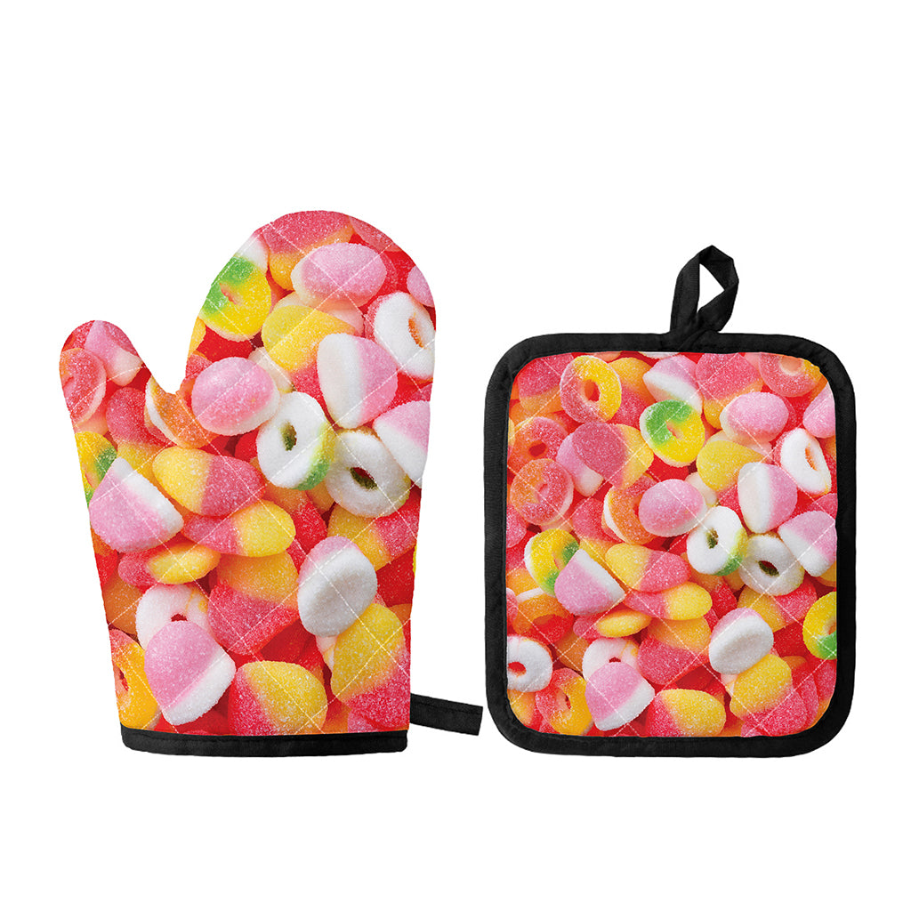 Sweet Gummy Print Oven Mitt And Pot Holder Set