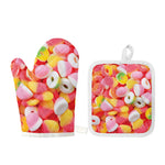 Sweet Gummy Print Oven Mitt And Pot Holder Set