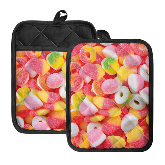 Sweet Gummy Print Pot Holders With Pocket