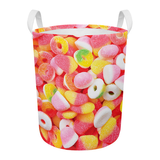 Sweet Gummy Print Round Laundry Basket