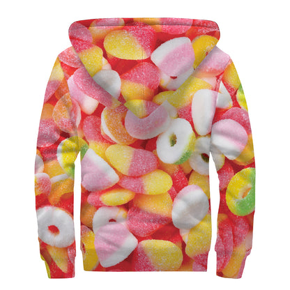 Sweet Gummy Print Sherpa Lined Zip Up Hoodie
