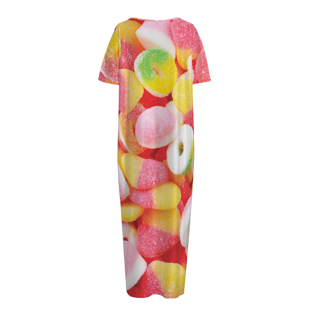 Sweet Gummy Print Short Sleeve Long Nightdress