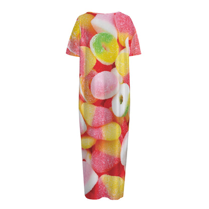 Sweet Gummy Print Short Sleeve Long Nightdress