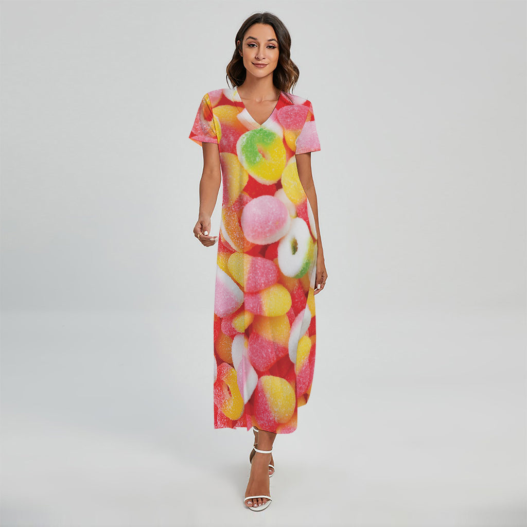 Sweet Gummy Print Short Sleeve Maxi Dress