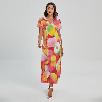 Sweet Gummy Print Short Sleeve Maxi Dress