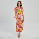 Sweet Gummy Print Short Sleeve Maxi Dress