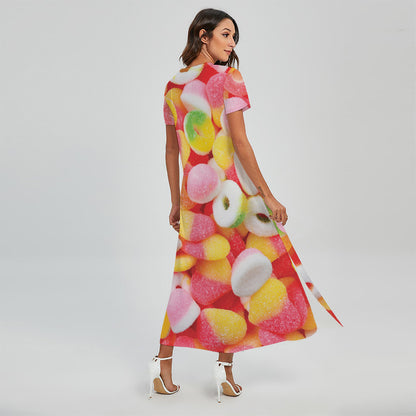 Sweet Gummy Print Short Sleeve Maxi Dress