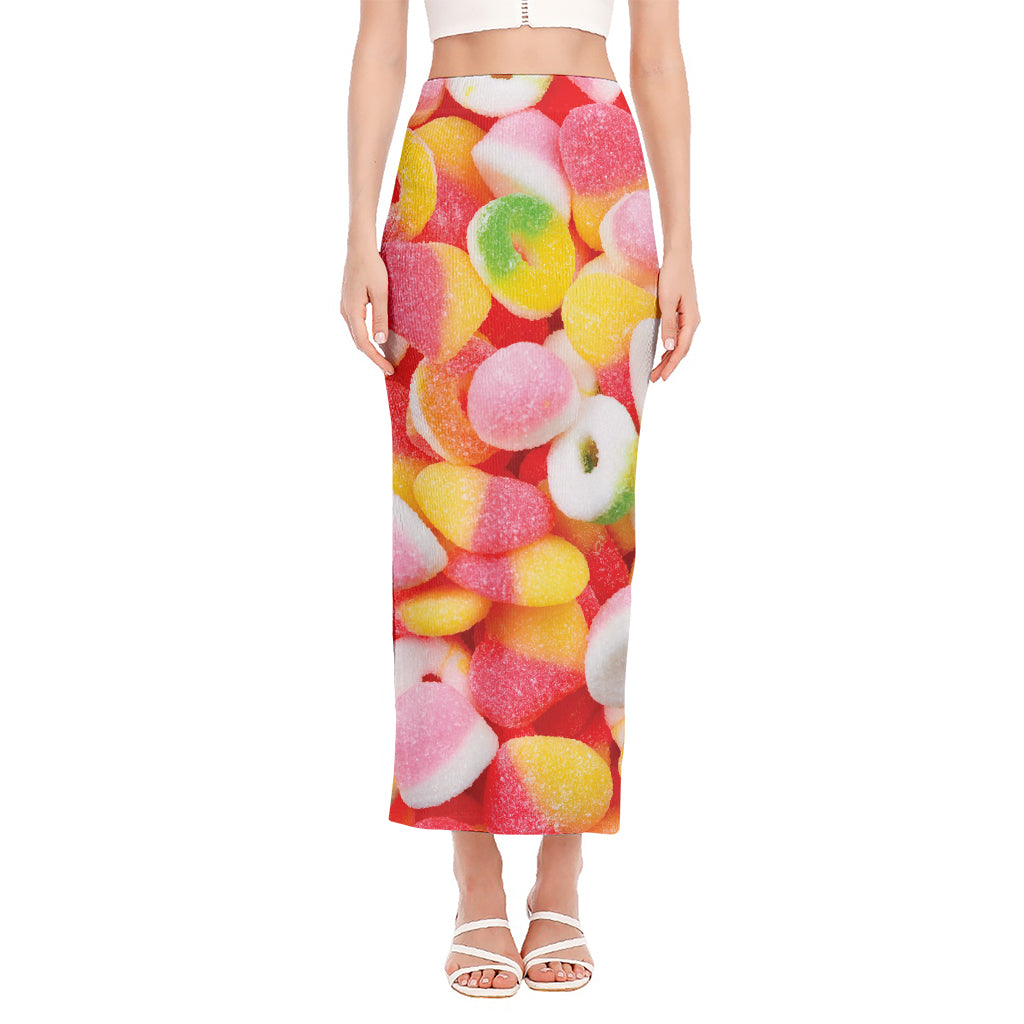 Sweet Gummy Print Side Slit Maxi Skirt
