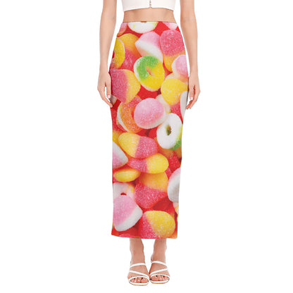 Sweet Gummy Print Side Slit Maxi Skirt