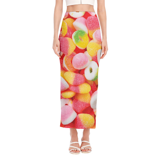 Sweet Gummy Print Side Slit Maxi Skirt
