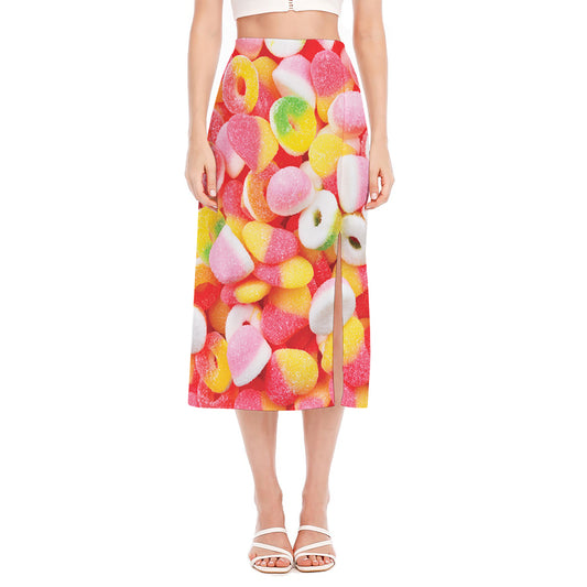 Sweet Gummy Print Side Slit Midi Skirt