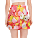 Sweet Gummy Print Side Slit Mini Skirt