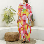 Sweet Gummy Print Silk V-Neck Kaftan Dress