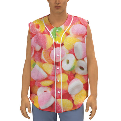 Sweet Gummy Print Sleeveless Baseball Jersey