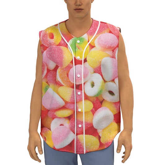 Sweet Gummy Print Sleeveless Baseball Jersey