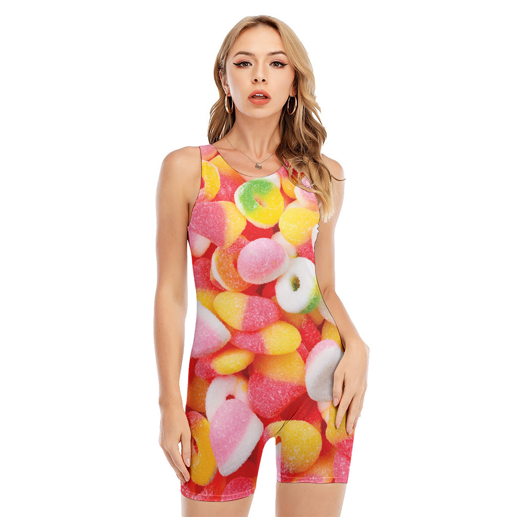 Sweet Gummy Print Sleeveless One Piece Swimsuit