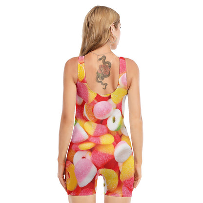 Sweet Gummy Print Sleeveless One Piece Swimsuit
