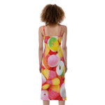 Sweet Gummy Print Slim Fit Midi Cami Dress