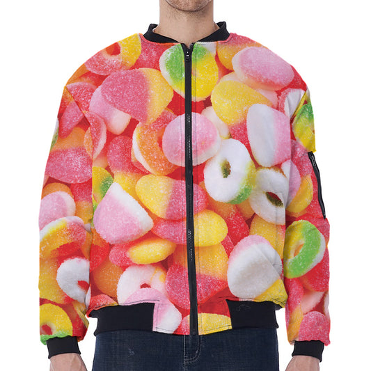 Sweet Gummy Print Zip Sleeve Bomber Jacket