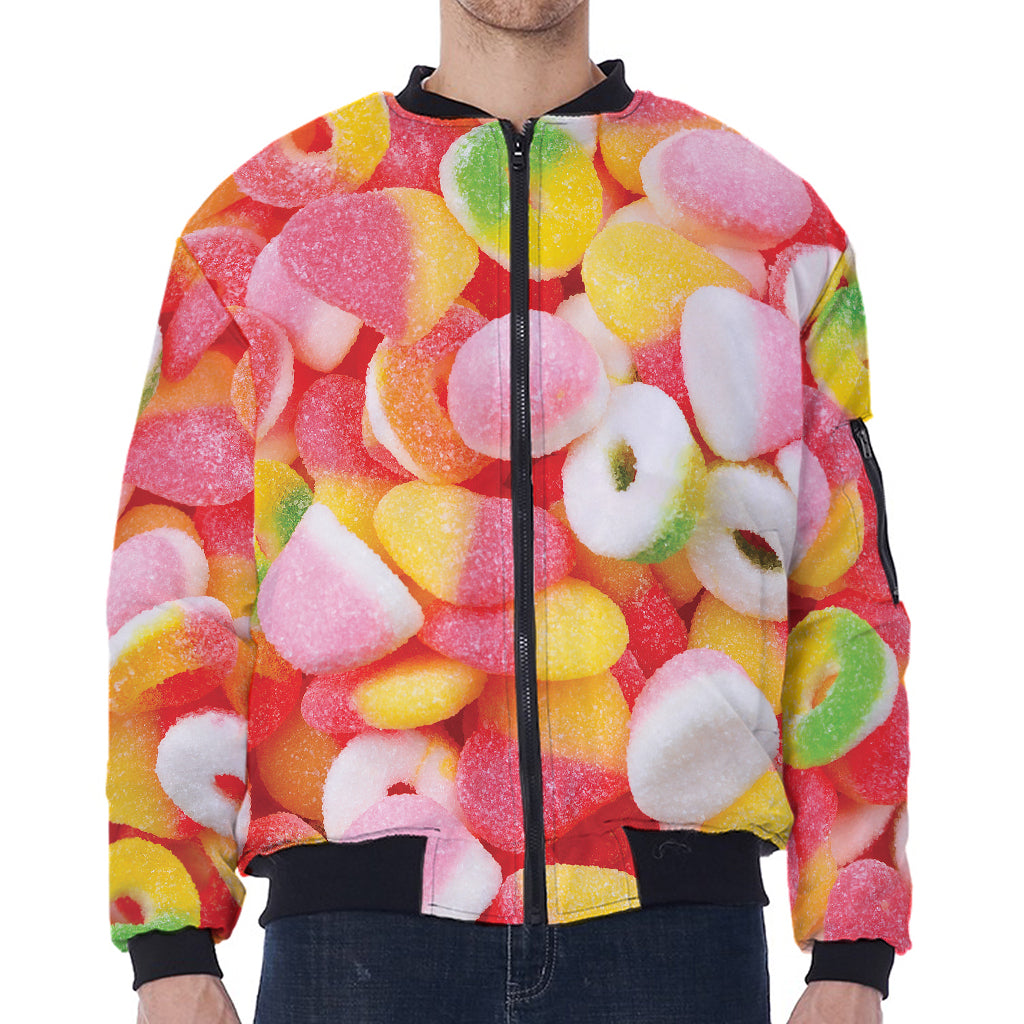 Sweet Gummy Print Zip Sleeve Bomber Jacket