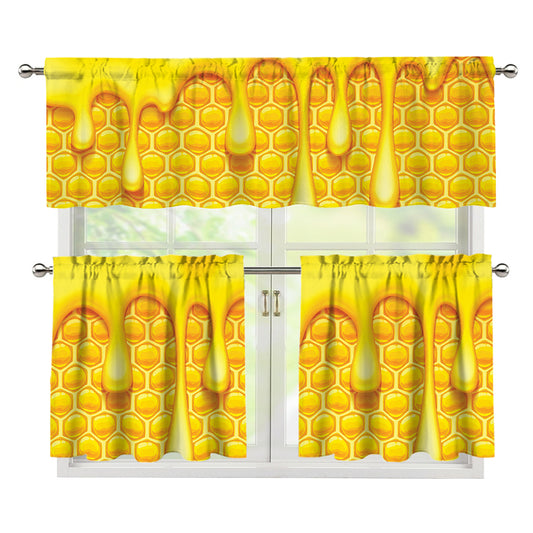 Sweet Honey Bee Hive Print 3 Piece Kitchen Curtains