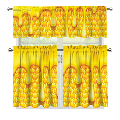 Sweet Honey Bee Hive Print 3 Piece Kitchen Curtains