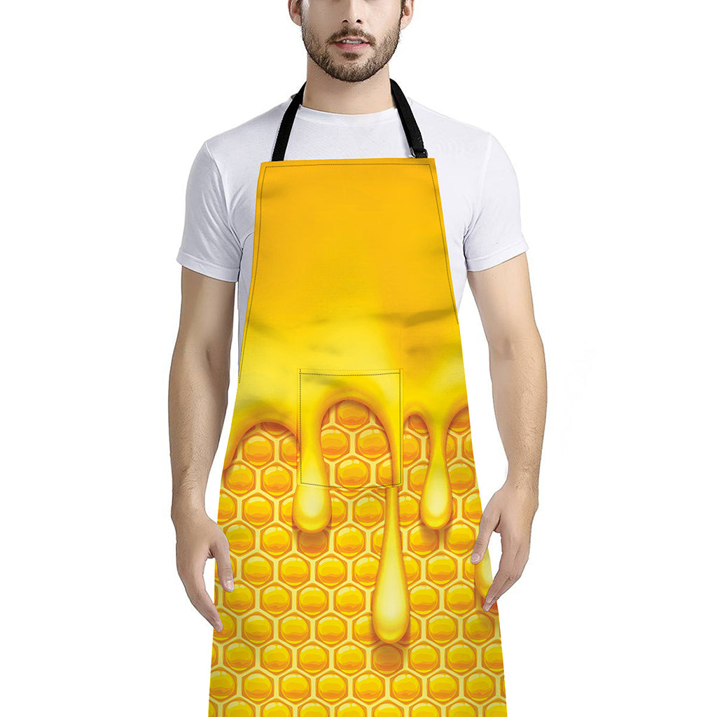 Sweet Honey Bee Hive Print Bib Apron With Pocket