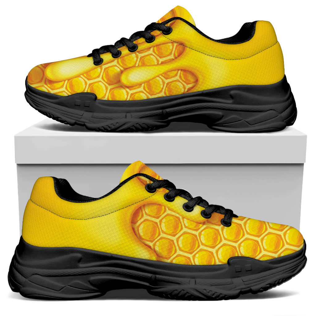 Sweet Honey Bee Hive Print Black Chunky Shoes