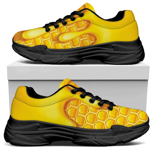 Sweet Honey Bee Hive Print Black Chunky Shoes