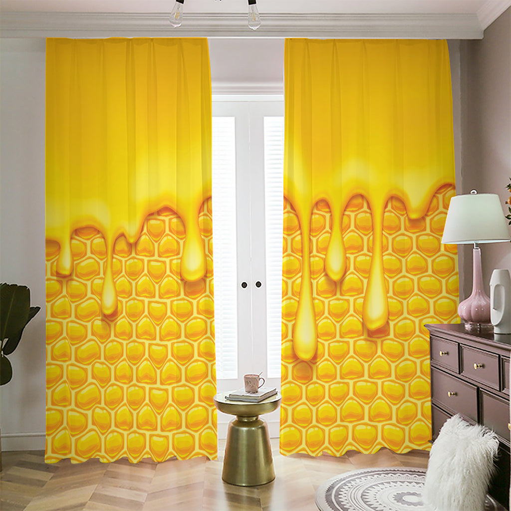 Sweet Honey Bee Hive Print Blackout Pencil Pleat Curtains