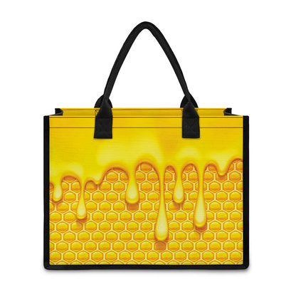 Sweet Honey Bee Hive Print Canvas Tote Bag