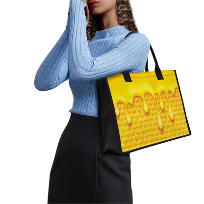 Sweet Honey Bee Hive Print Canvas Tote Bag