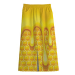 Sweet Honey Bee Hive Print Cotton Front Slit Maxi Skirt