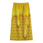 Sweet Honey Bee Hive Print Cotton Front Slit Maxi Skirt