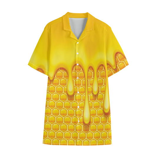 Sweet Honey Bee Hive Print Cotton Hawaiian Shirt