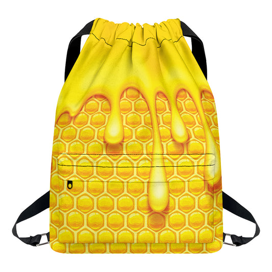 Sweet Honey Bee Hive Print Drawstring Backpack